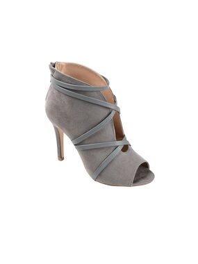 Journee Collection Grey Suede Strappy Peep-Toe High Heel Bootie
